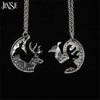 JINSE BLS178 1SET/lot Animal Hunting Jewelry Doe Deer Head Best Friend Friend Elk Stitching Necklace Hand Cut Half Dollar