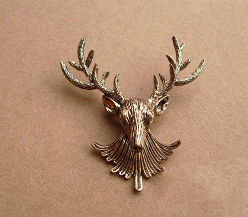 Idealway Retro  Bronze Hunting Animal Deer Elk Head Gold Brooch Pin Women Men Clothers Wedding Party Tie Brooch Fashion Jewelry