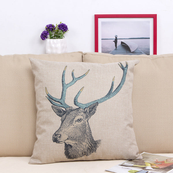 Square Vintage Throw Pillow Case Shell Decorative Cushion Cover Pillowcase Deer