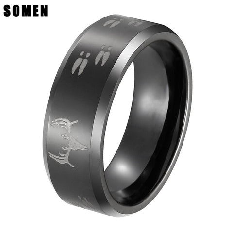2017 8mm Men Ring Black Tungsten Carbide Ring Deer Head Hunting Wedding Engagement Band Polished Size 6-12