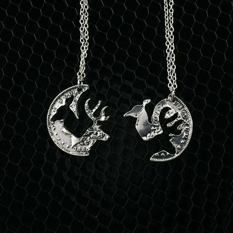 2pcs/set Deer Necklace Buck And Doe Necklace Custom Necklace Hunting lover pendant necklace set gift