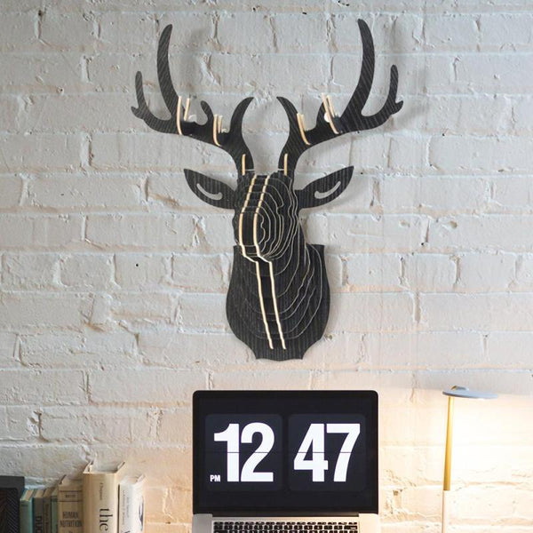 Wall Mounted Deer Head Art Plaque Hunt Sculpture As Faux Taxidermy Home Wall Hanging Wood Craft Elk Sculpture Decor #E