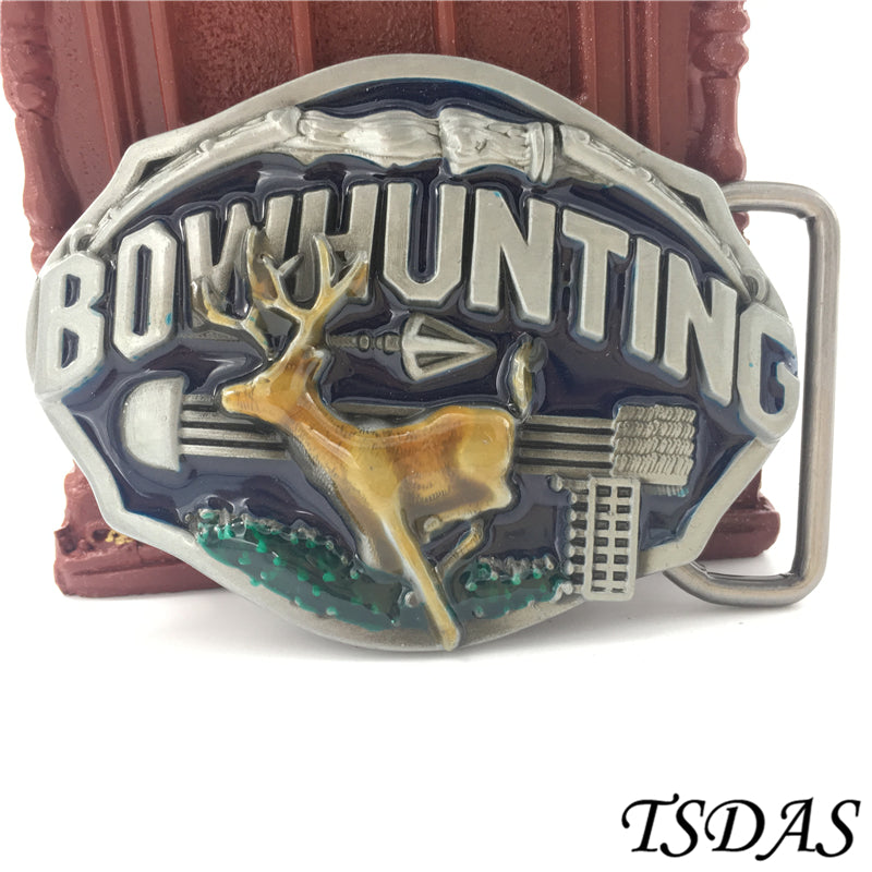 Hunting Belt Buckles With Pewter Finish Suitable For 4cm Width Belt, Colored Deer Belt Buckle Free Shipping 1pc
