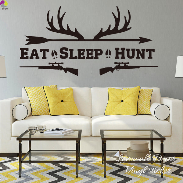 Eat Sleep Hunt Quote Wall Sticker Living Room Rifles Racks Deer Bow Hunting Wall Decal Bedroom Kids Room Vinyl Home Decor Art