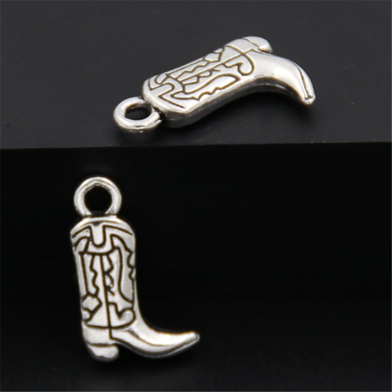 10pcs Antique Silver Western Cowboy Cowgirl Boots Charms Pendant For Diy Jewelry Bracelet A2557