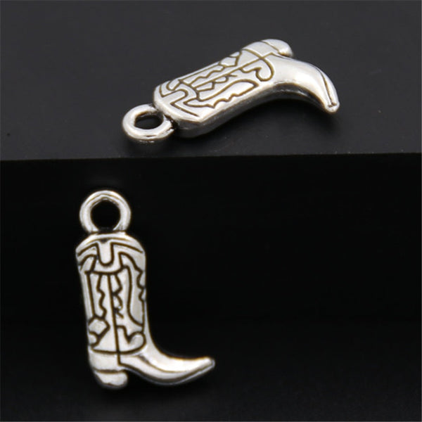 10pcs Antique Silver Western Cowboy Cowgirl Boots Charms Pendant For Diy Jewelry Bracelet A2557