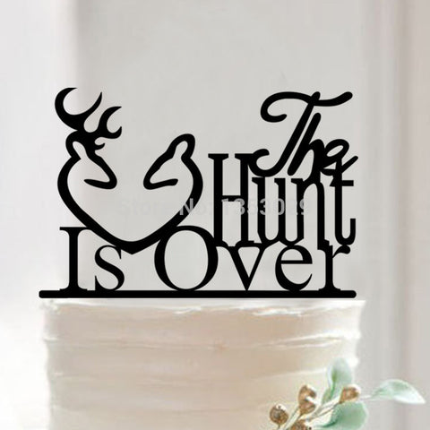 Free Shipping Buck and Doe Heart Cake Topper The Hunt Is Over Buck and Deer Heart Acrylic Cake Topper for Wedding Decoration